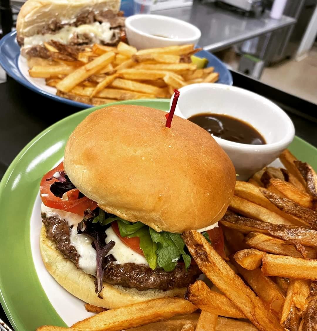 Burger and hand-cut fries served at The Myrge